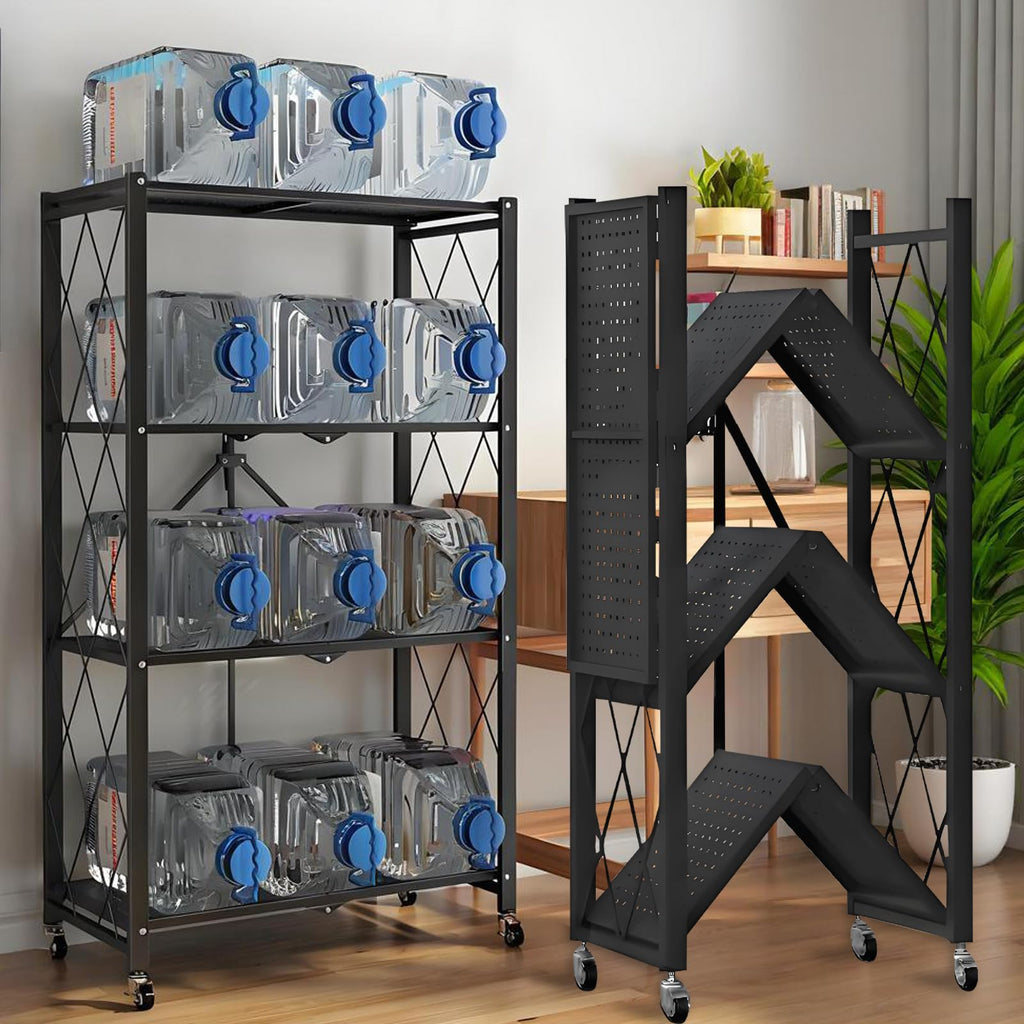 Metal Shelves, 4-Tier Foldable Shelving Unit with Wheels A65975