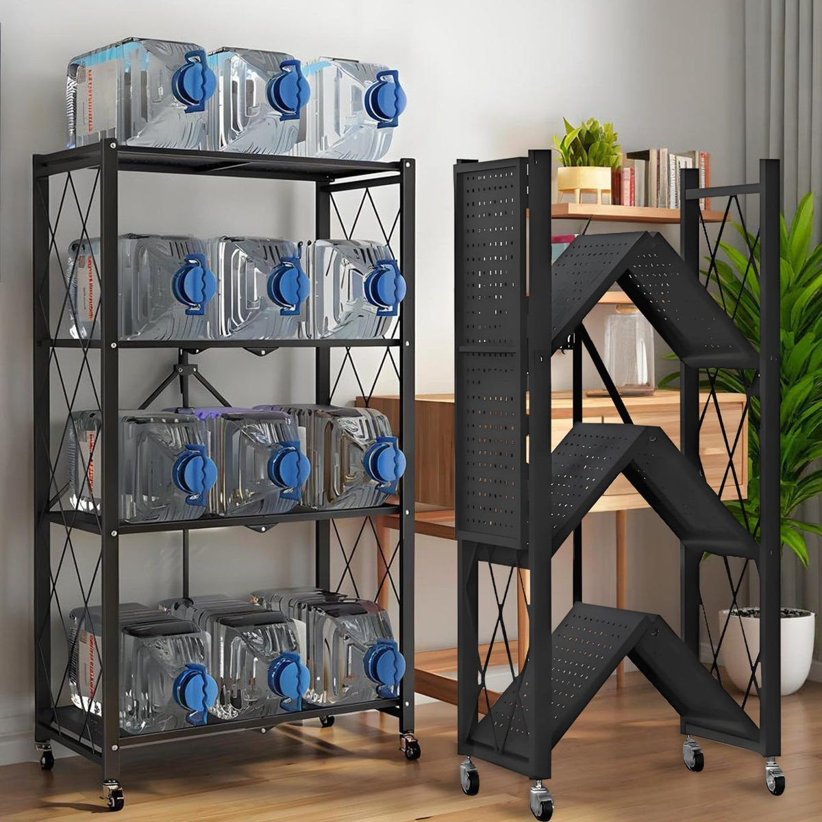 Metal Shelves, 4-Tier Foldable Shelving Unit with Wheels A65975