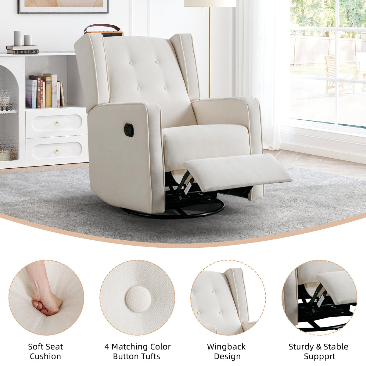 White Swivel Rocker Recliner Chair X69087