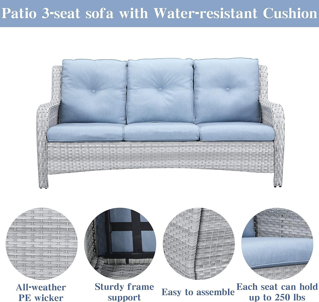 8 Piece Wicker Patio Furniture Conversation Set with Swivel Rocker Chairs, Sofa, Ottomans and Coffee Table T955