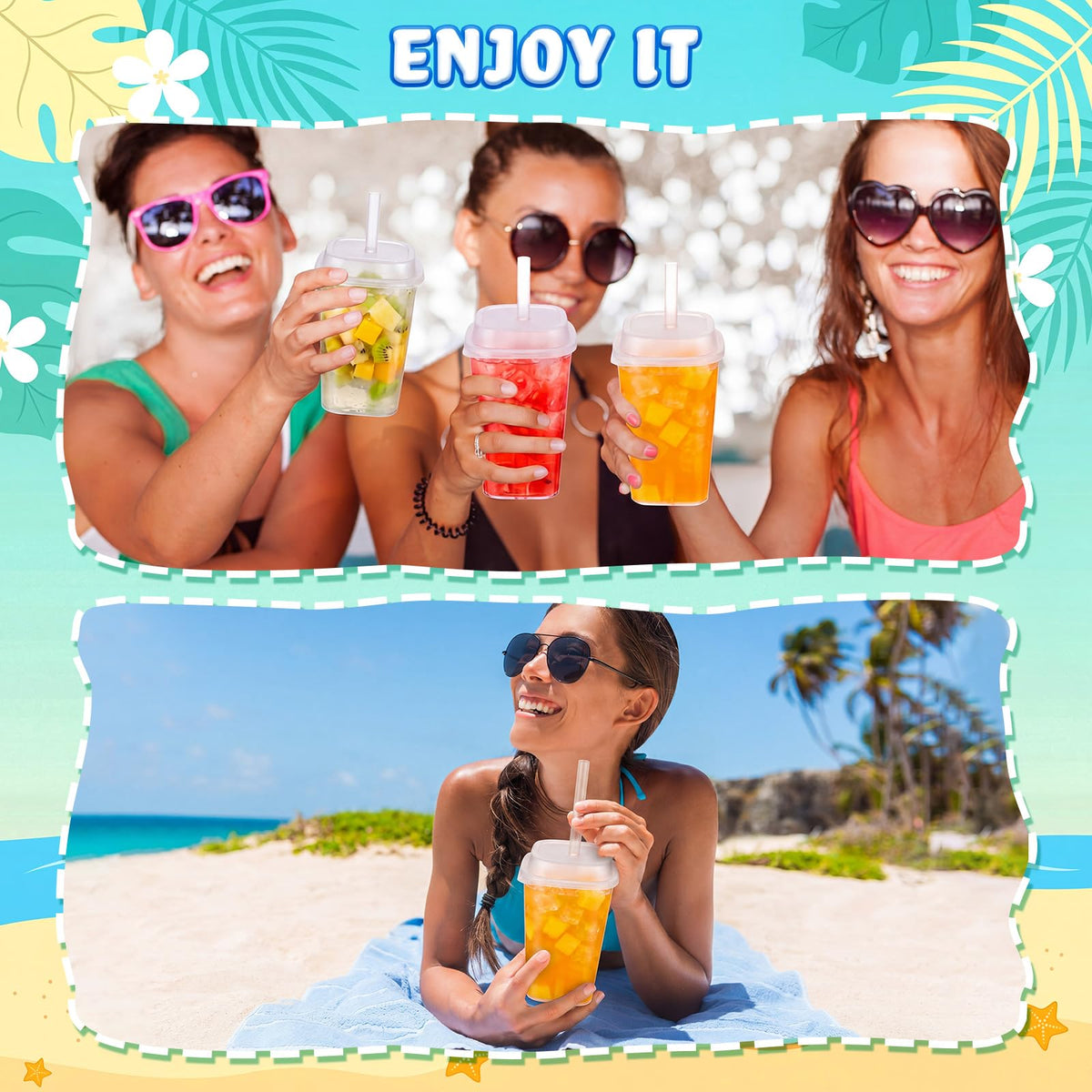 30 Pack 22 oz Clear Plastic Cups with Lids & Straws N92537
