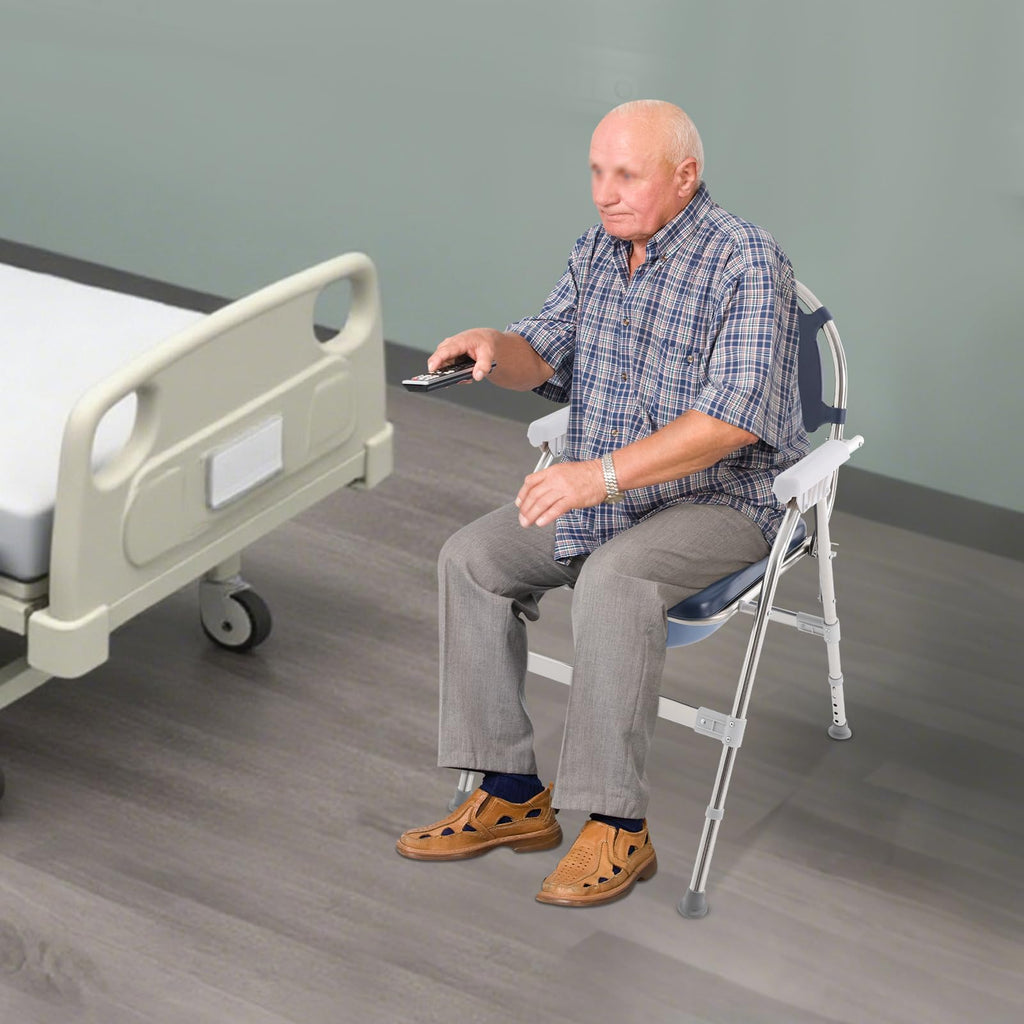 3 in 1 Commode Chair with Arms, Adjustable Height, Padded Seat, Toilet Bucket Q202