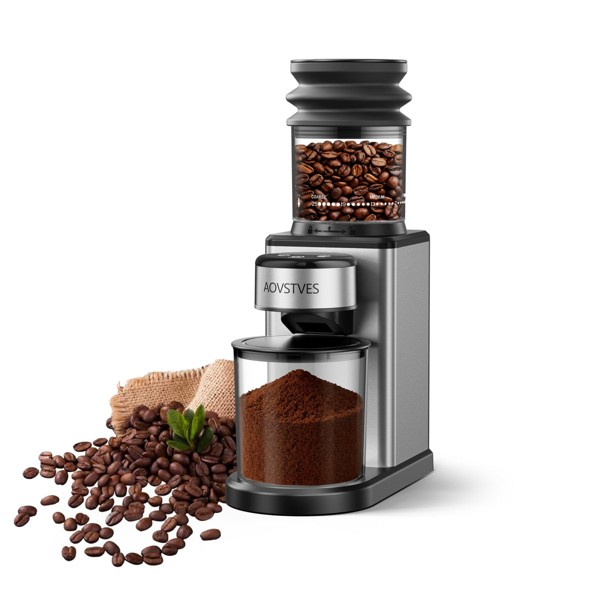 Electric Coffee Grinder with 25 Grinding Settings and 60-Second Timer S538