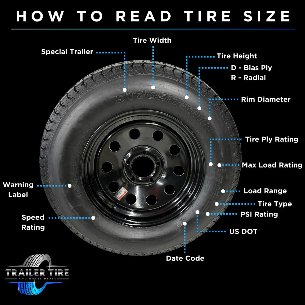 ST205/75R15 Trailer Tire on Rim Load Range C 6 Ply 5 Lug Black Wheel X941324
