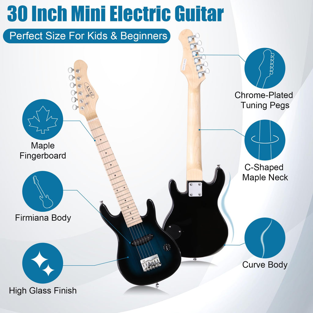 30 inch Kids Electric Guitar with 5w Amp, Gig Bag, Strap, Cable, Strings and Picks, Blue B737299