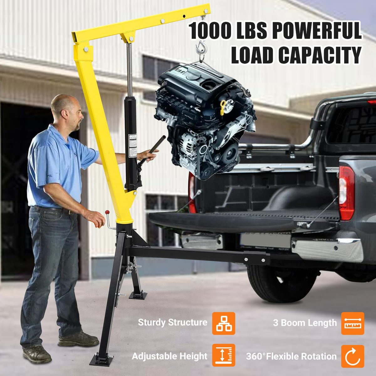 Hydraulic Receiver Hitch Mounted Truck Crane 1000 lbs Capacity K165552