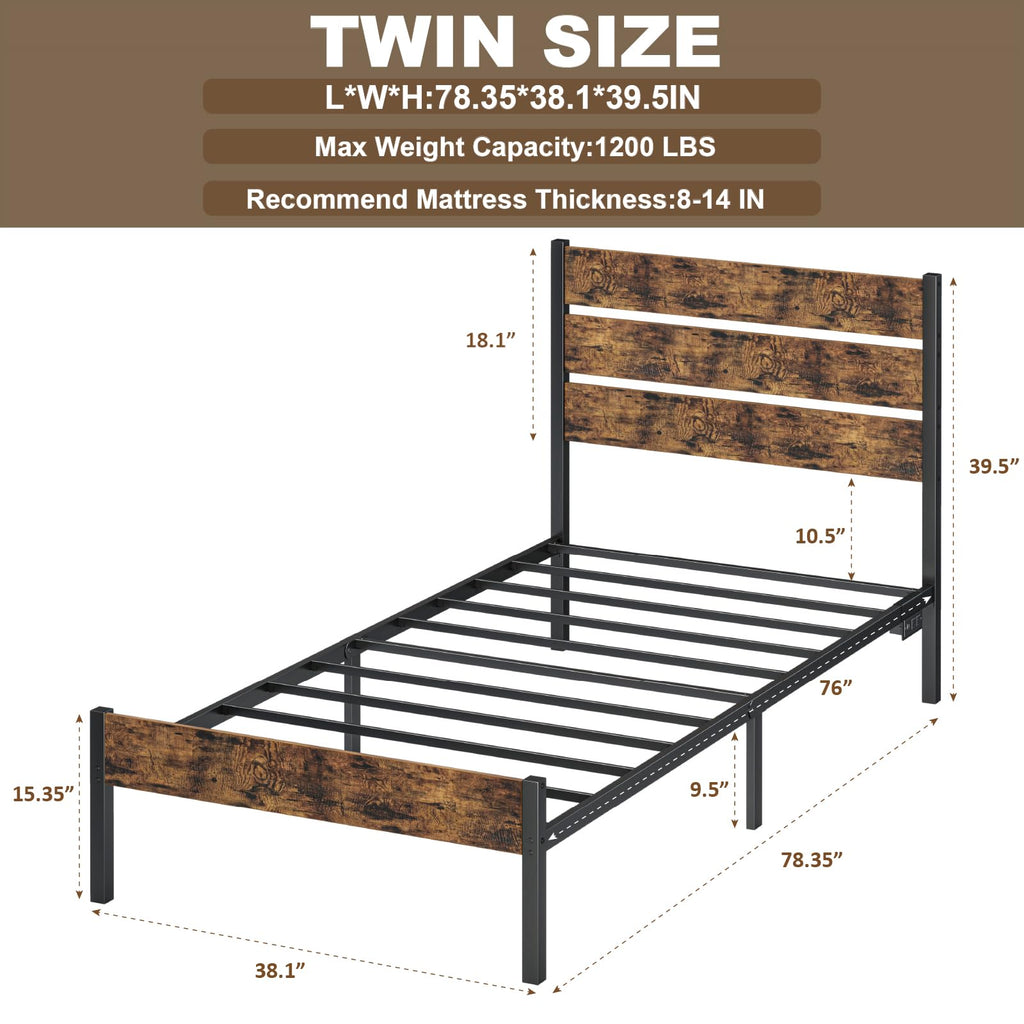 Twin Size Bed Frame with LED Light & Charging Station I977577