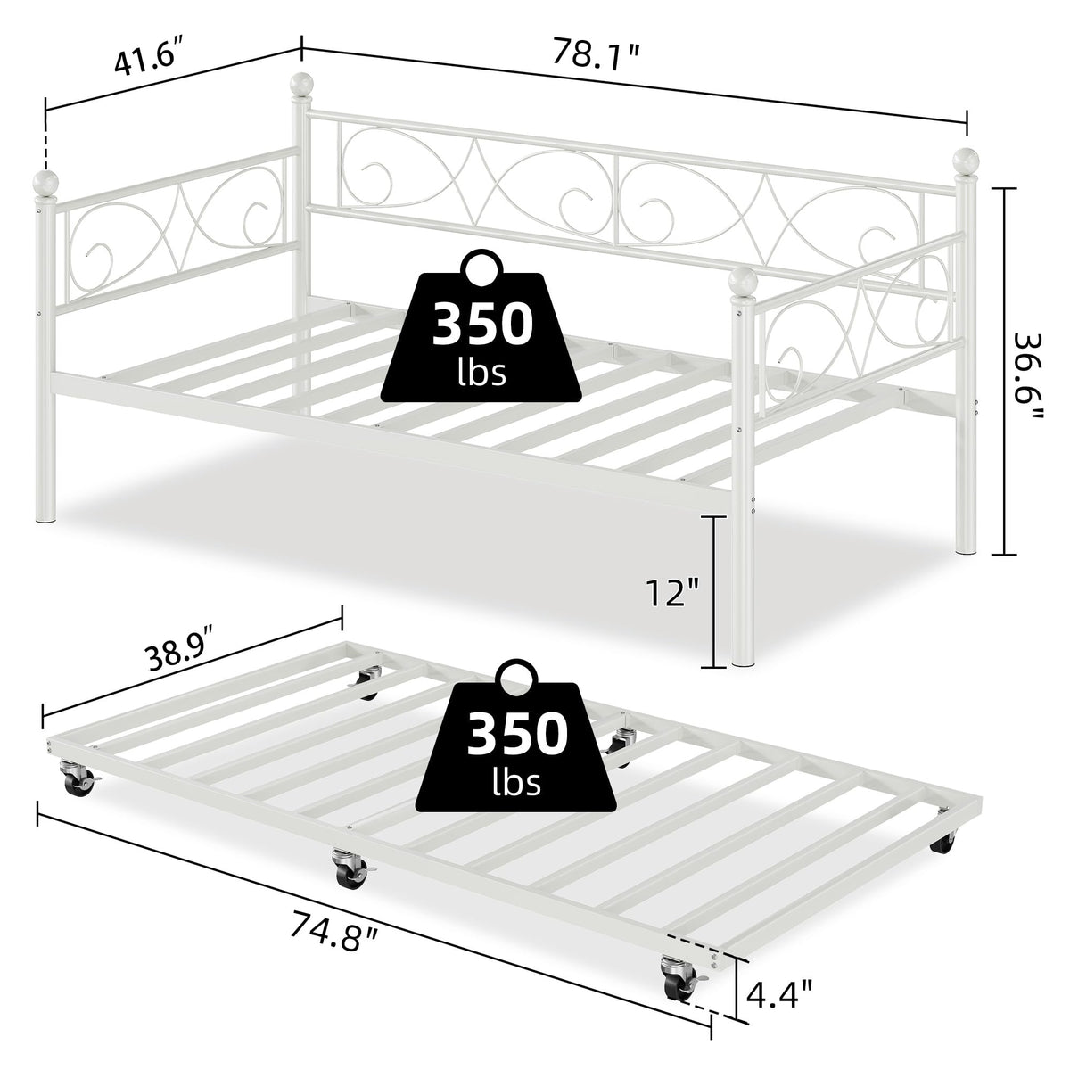 White Twin Daybed with Trundle S3933