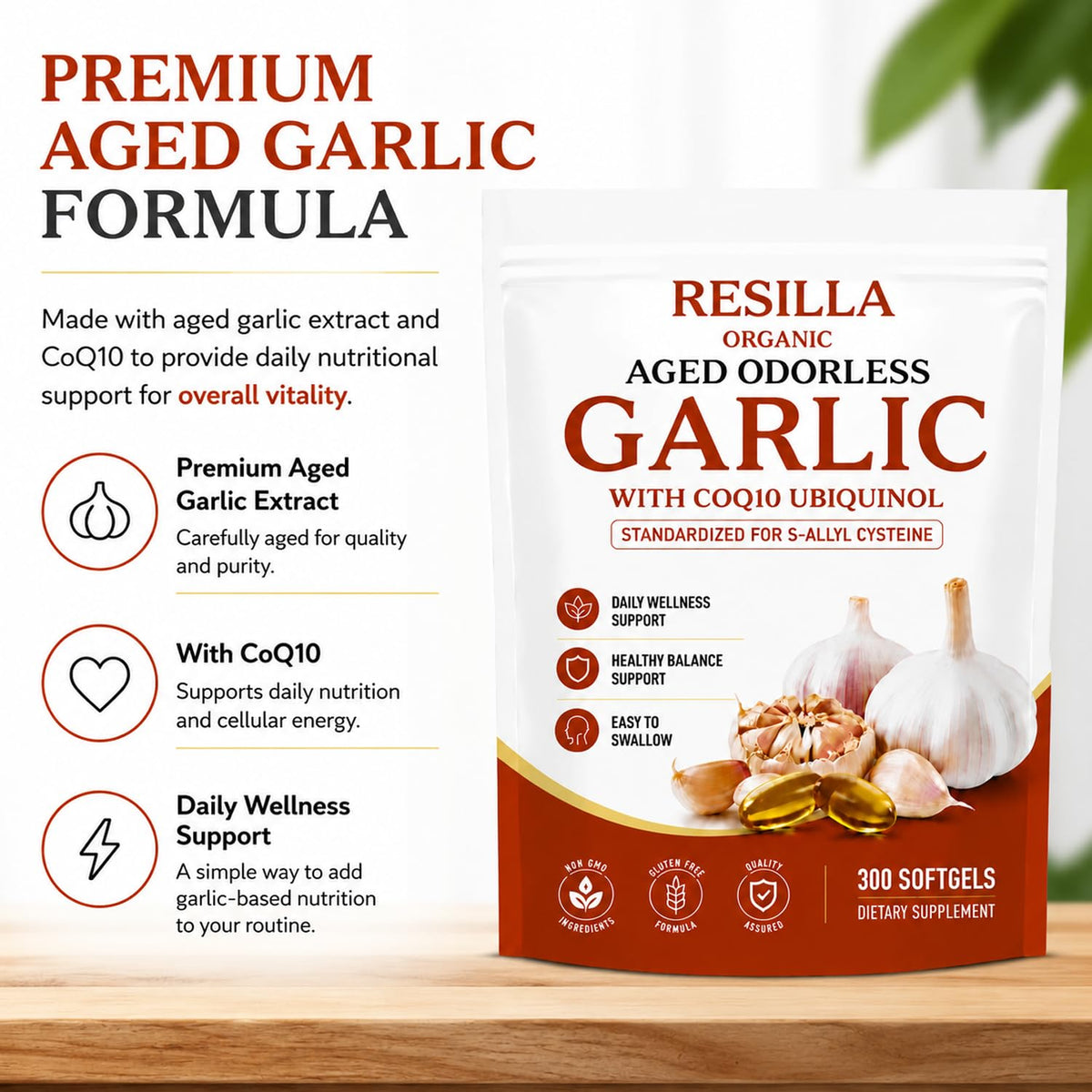 Organic Garlic Extract with CoQ10 Ubiquinol 300 Softgels G626443