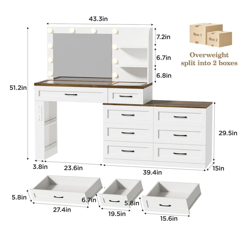 Antique White 6-Drawer Vanity Desk N776