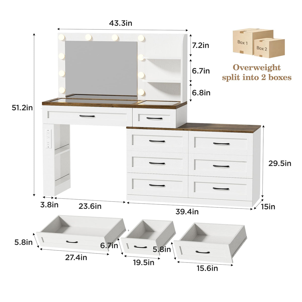 Antique White 6-Drawer Vanity Desk N776