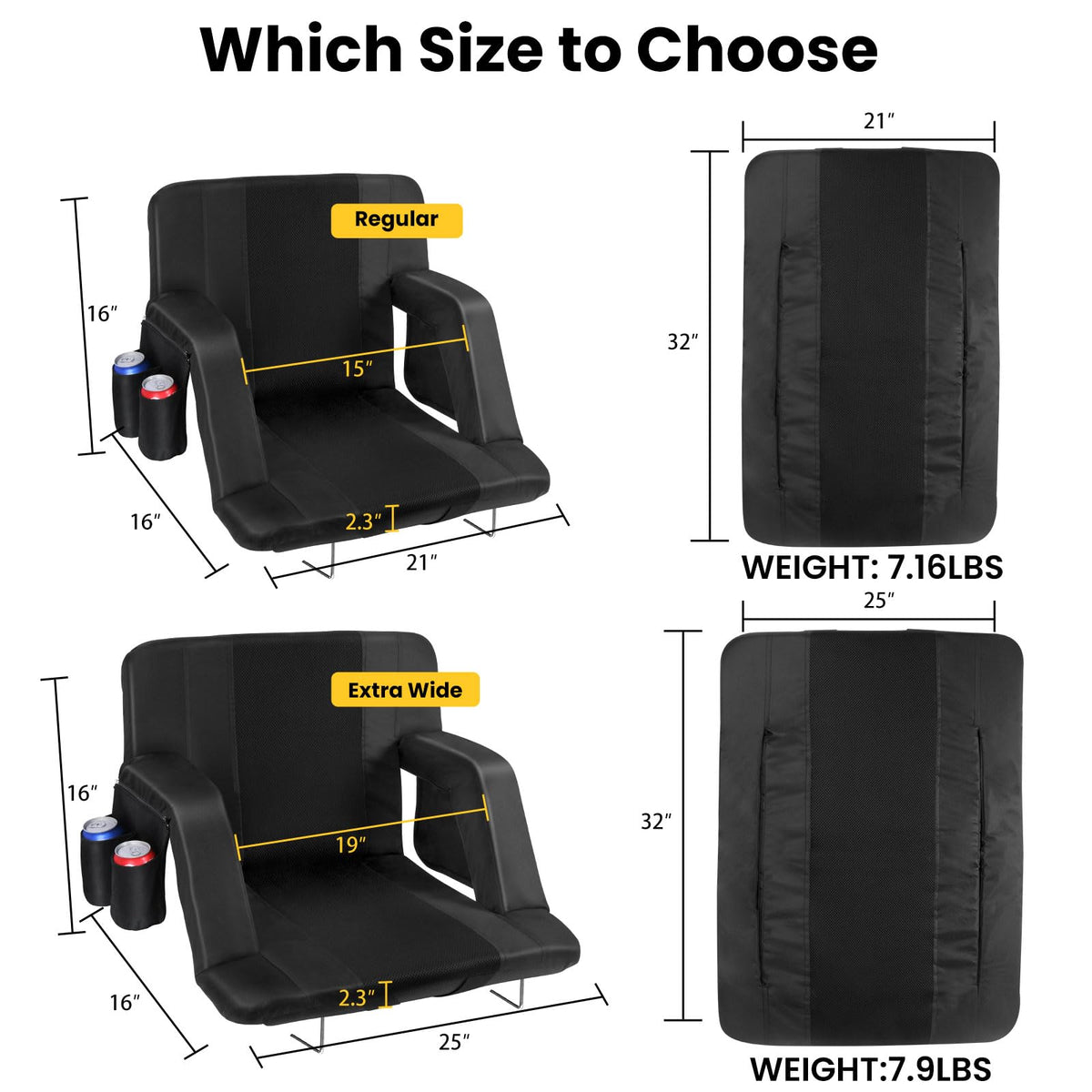 2 Pack Portable Folding Stadium Seats with Back Support and Cushion L893358