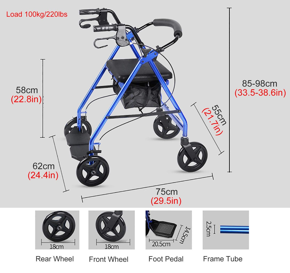 Blue Rolling Walker with Seat Basket Brakes Z486148