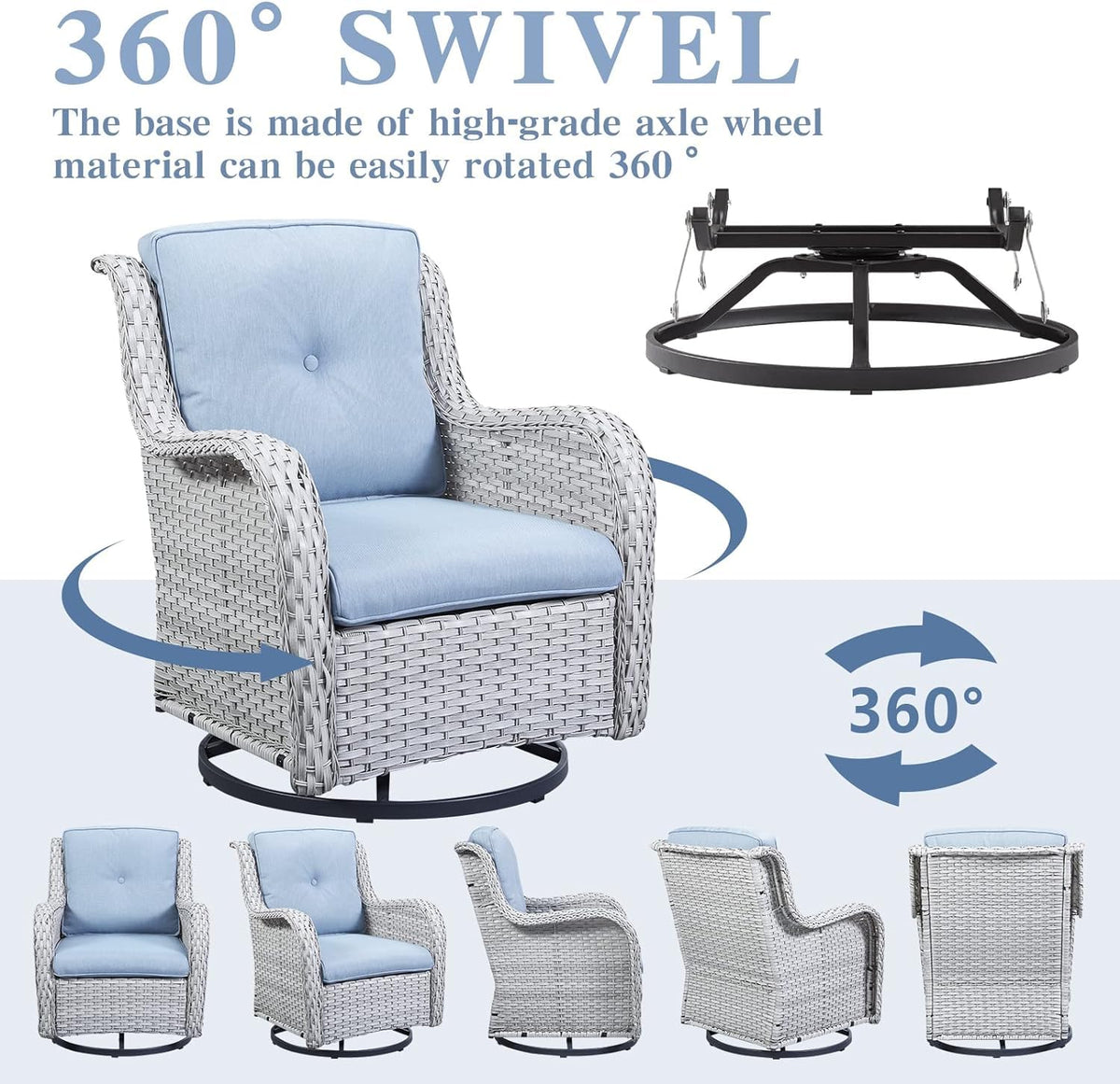 8 Piece Wicker Patio Furniture Conversation Set with Swivel Rocker Chairs, Sofa, Ottomans and Coffee Table T955