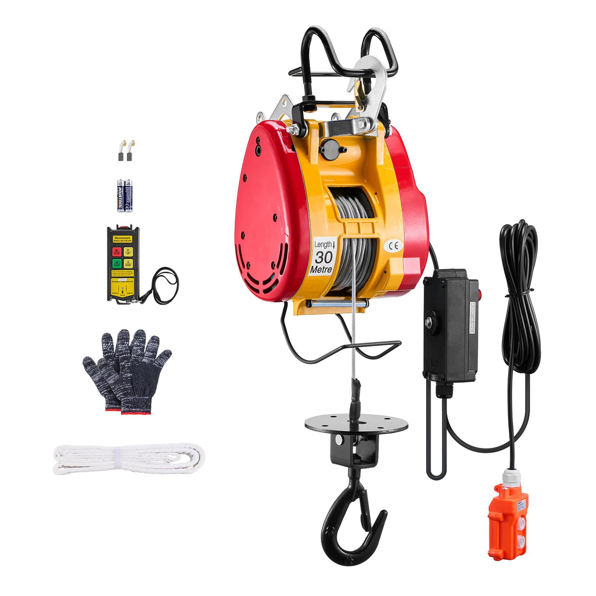 1100 lbs 1800W Portable Electric Hoist Winch with Wireless Remote Control F663665