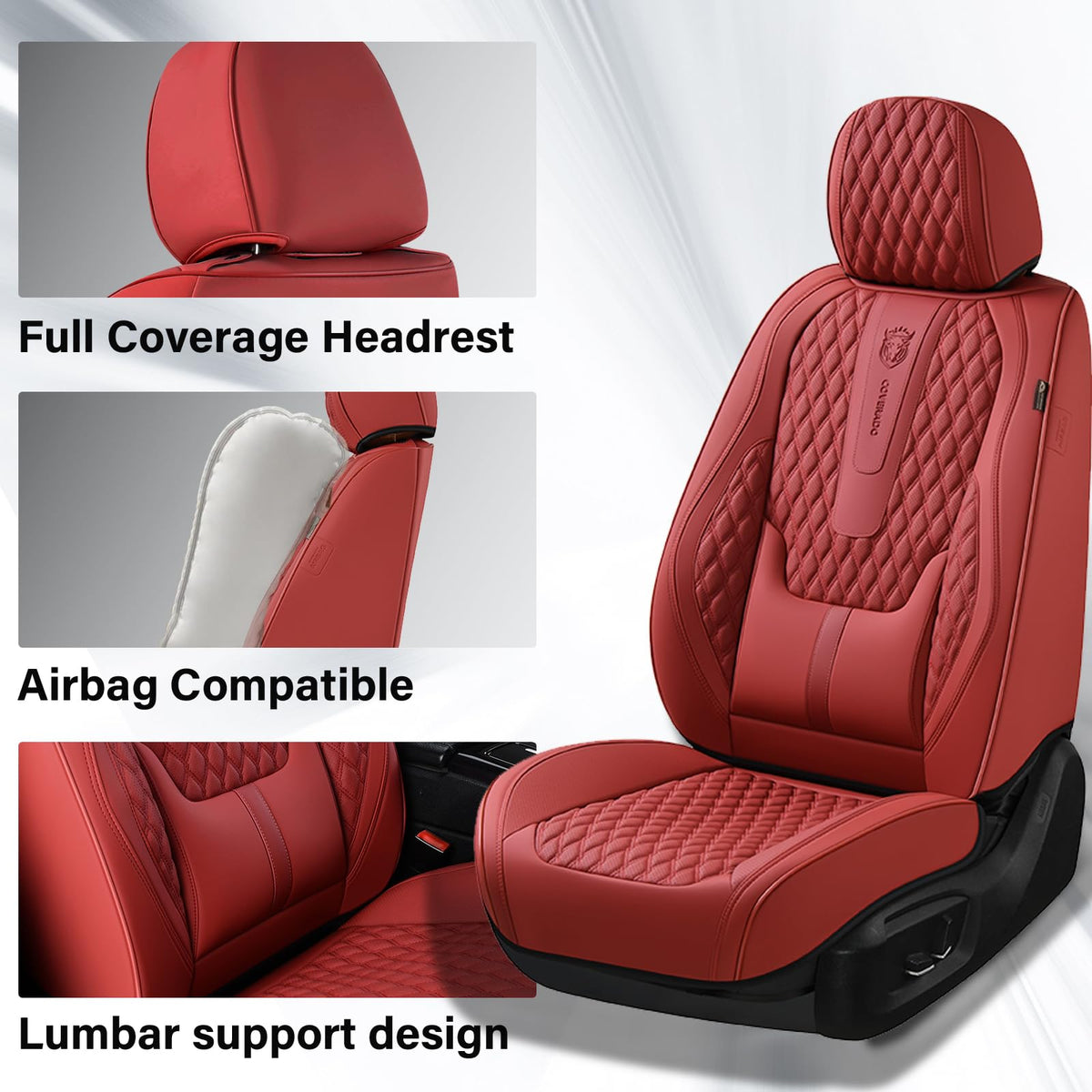 Red Full Set Nappa Leather Car Seat Covers Z9842