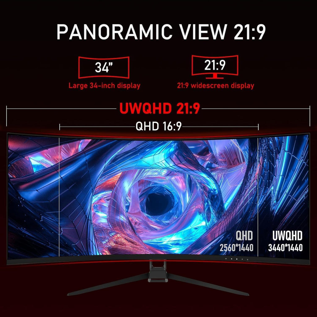 34 Inch Curved Ultrawide Monitor WQHD 165Hz 1ms HDR10 FreeSync G-Sync VESA Mount Compatible Y35029