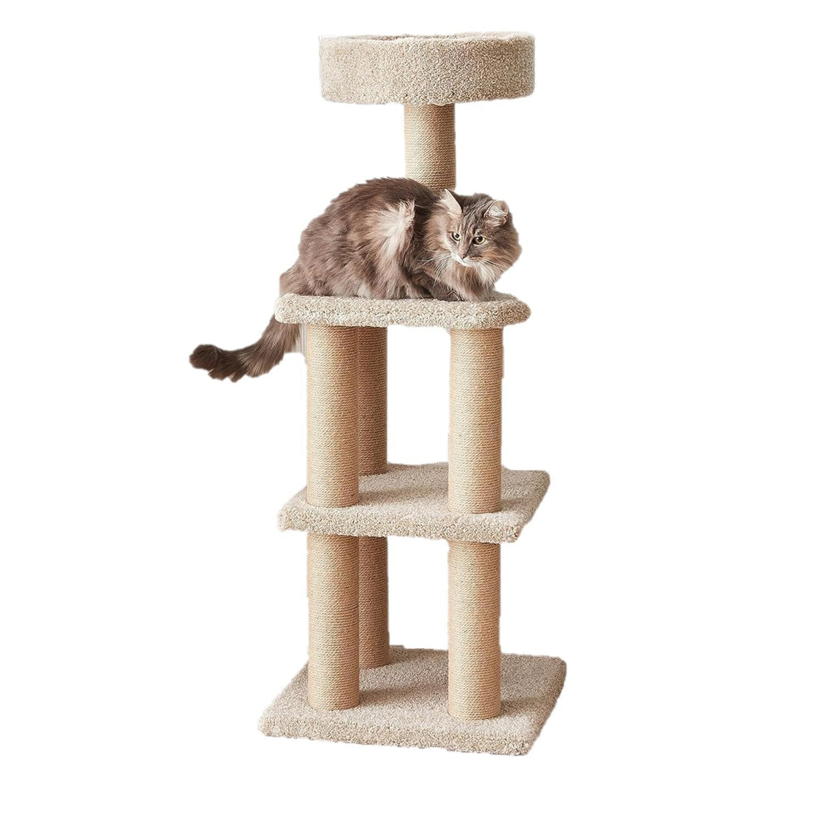 Beige Multi-Level Cat Tree Tower with Scratching Posts D6318