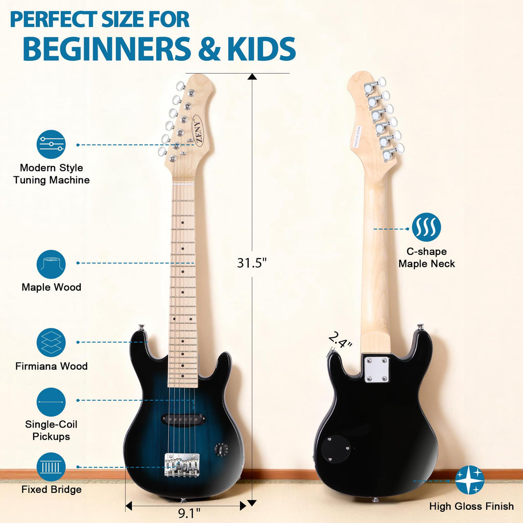 30 inch Kids Electric Guitar with 5w Amp, Gig Bag, Strap, Cable, Strings and Picks, Blue B737299