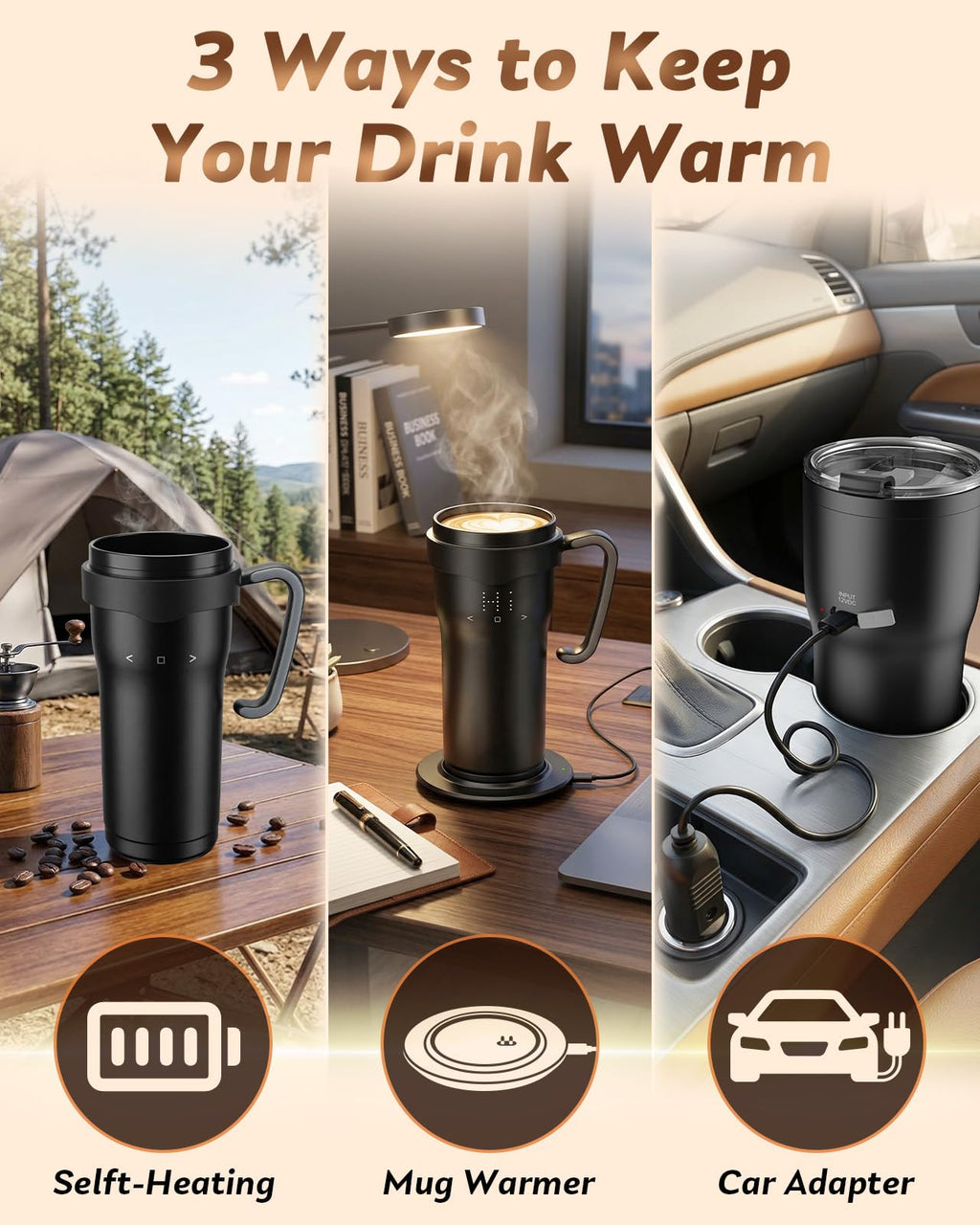 16oz Temperature Control Rechargeable Heated Mug U33988
