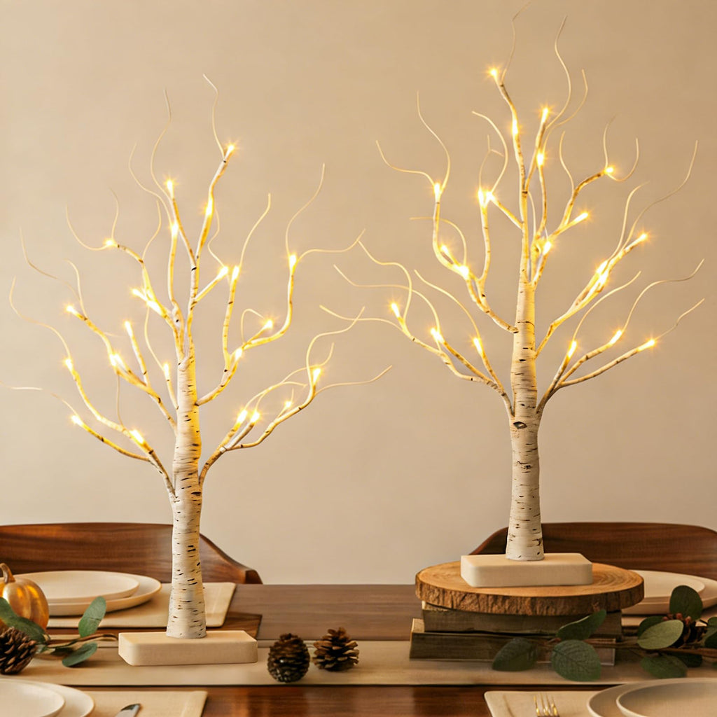 Lighted Birch Tree 2 Pack with 24 LED Battery Powered Timer Y38613