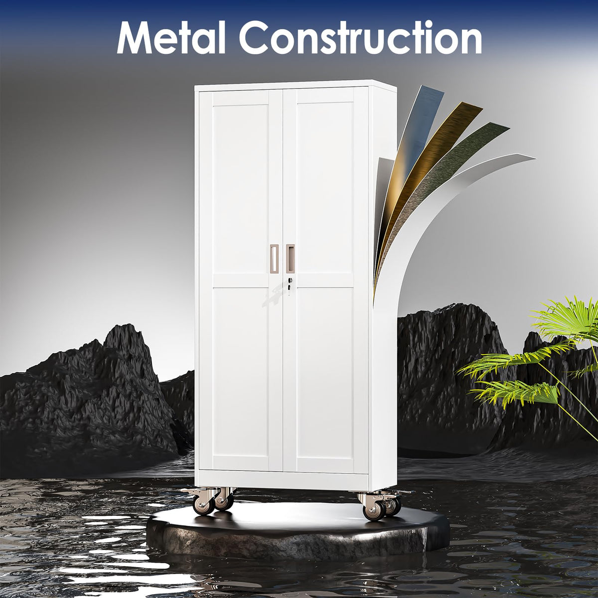 61" Metal Rolling Storage Cabinet with 2 Doors and Wheels N96586