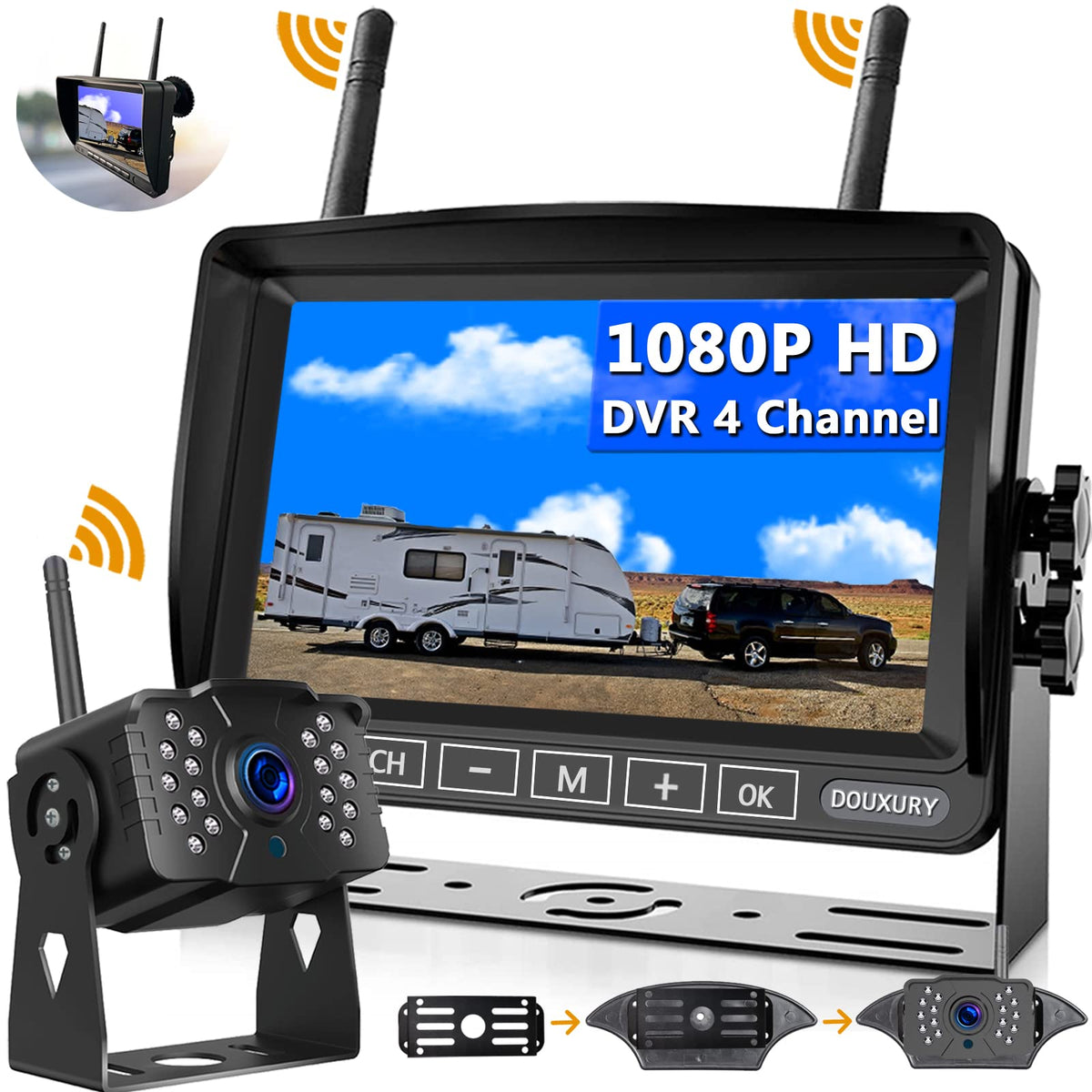 IP69 Waterproof HD 1080P Wireless Backup Camera System with 7" Monitor W6738