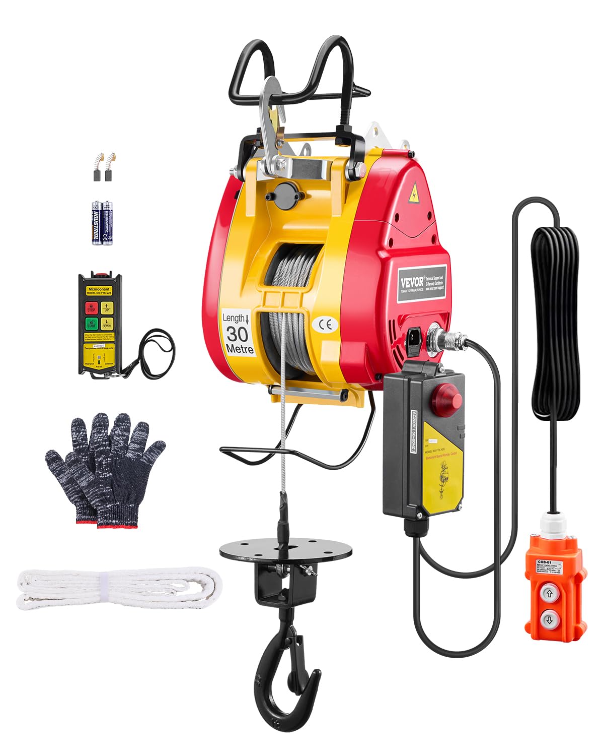 1100 lbs 1800W Portable Electric Hoist Winch with Wireless Remote Control F663665