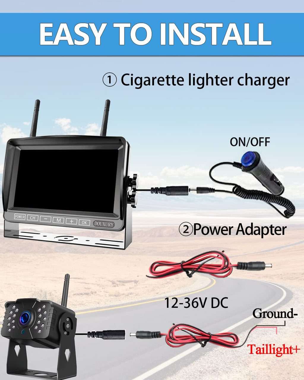 IP69 Waterproof HD 1080P Wireless Backup Camera System with 7" Monitor W6738