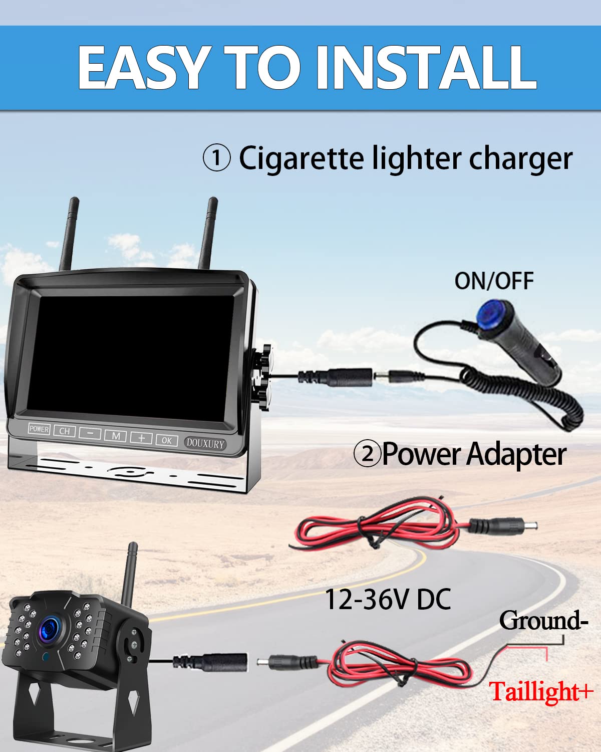 IP69 Waterproof HD 1080P Wireless Backup Camera System with 7" Monitor W6738