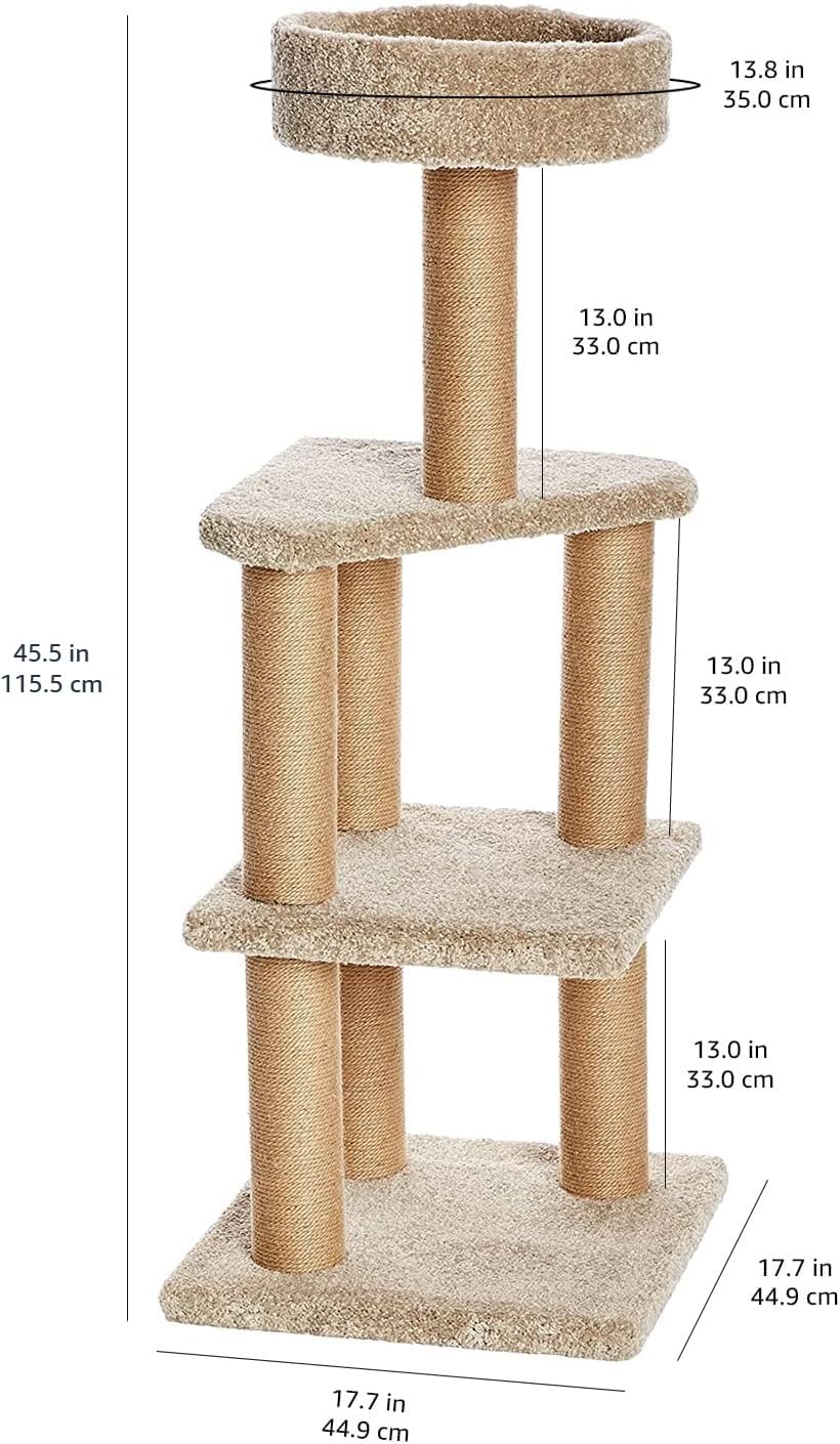 Beige Multi-Level Cat Tree Tower with Scratching Posts D6318