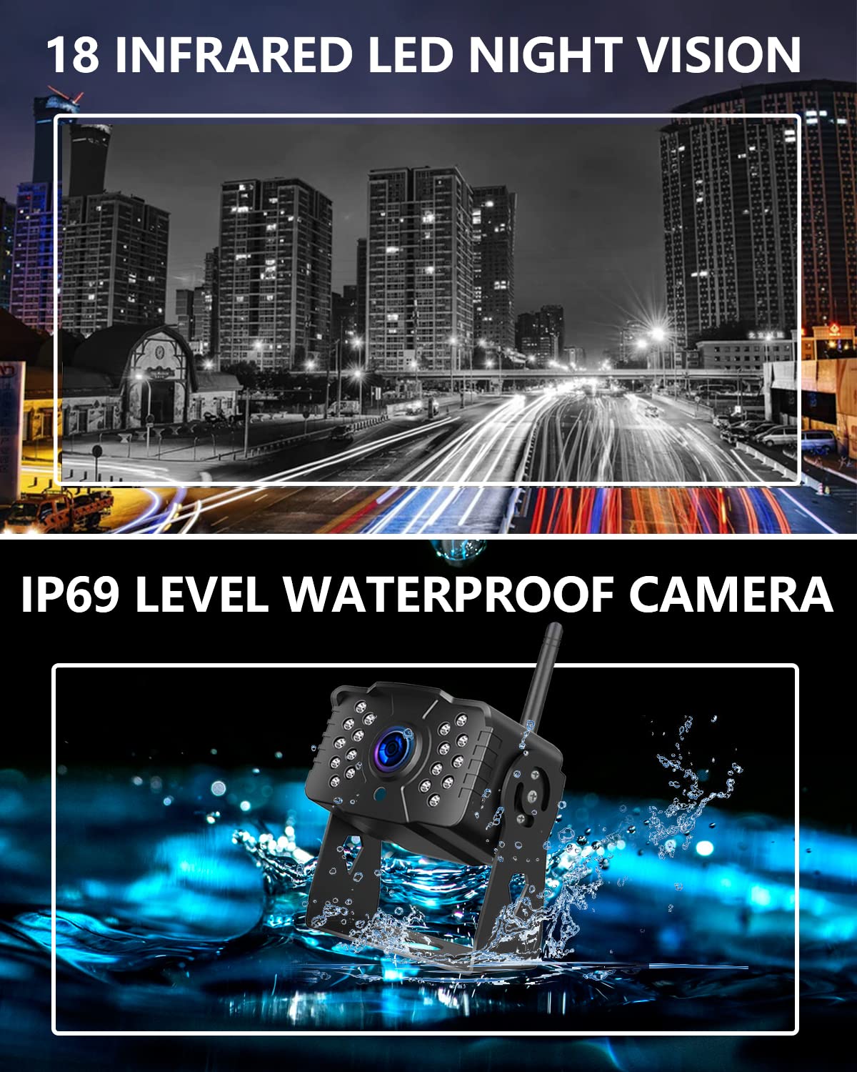 IP69 Waterproof HD 1080P Wireless Backup Camera System with 7" Monitor W6738
