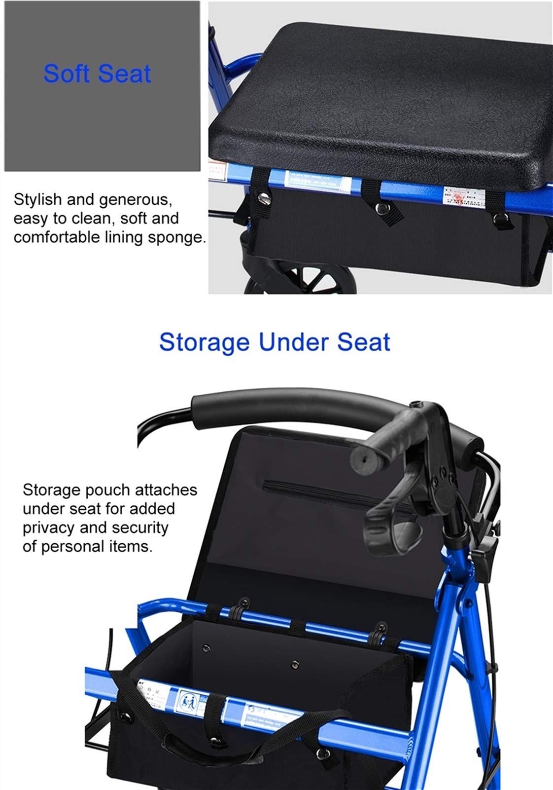 Blue Rolling Walker with Seat Basket Brakes Z486148