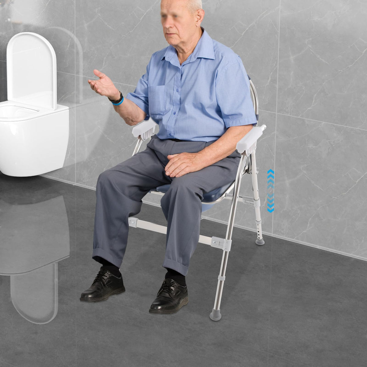 3 in 1 Commode Chair with Arms, Adjustable Height, Padded Seat, Toilet Bucket Q202