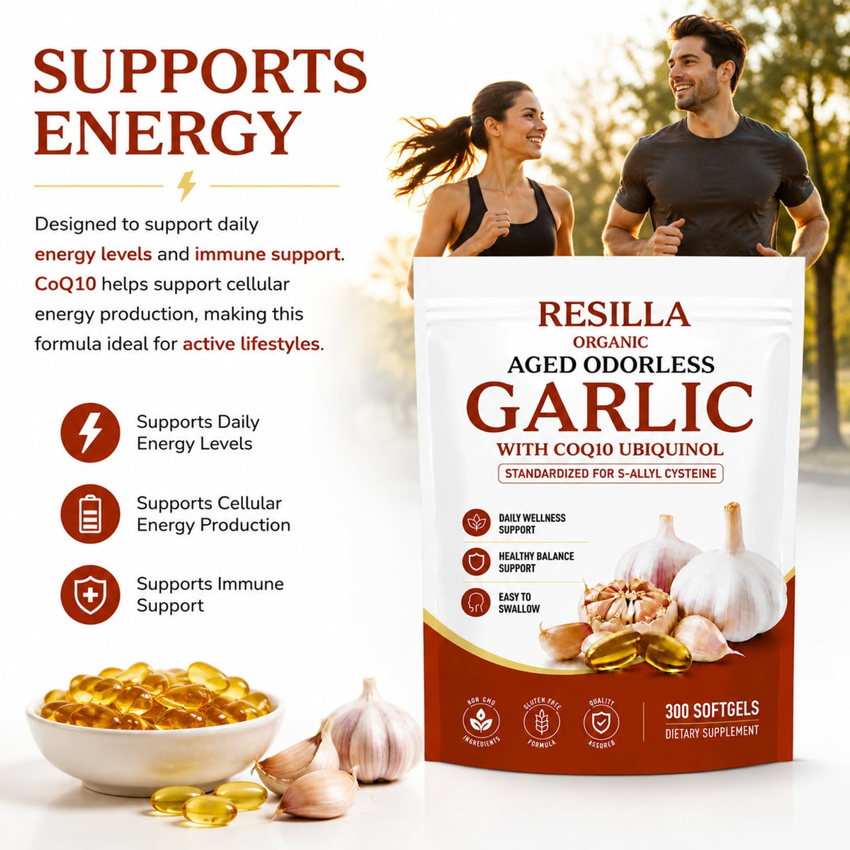 Organic Garlic Extract with CoQ10 Ubiquinol 300 Softgels G626443