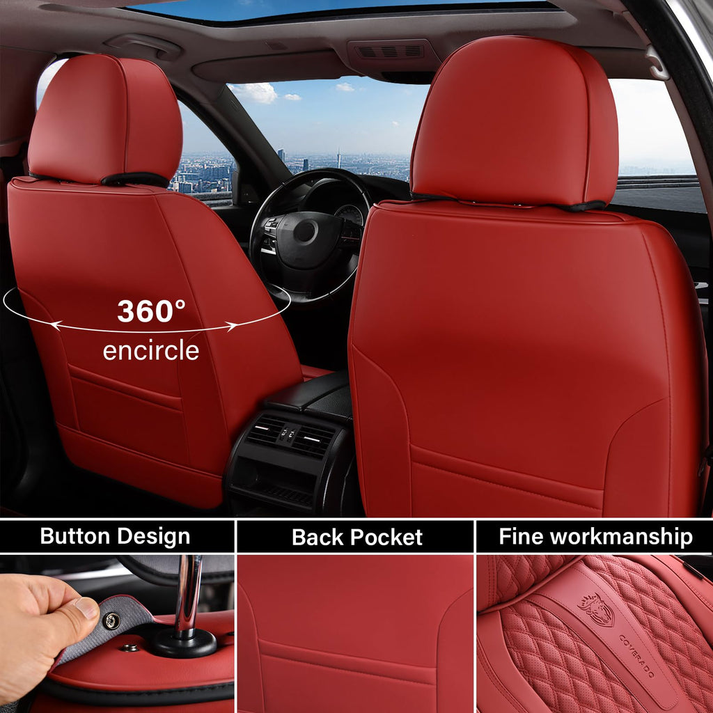 Red Full Set Nappa Leather Car Seat Covers Z9842