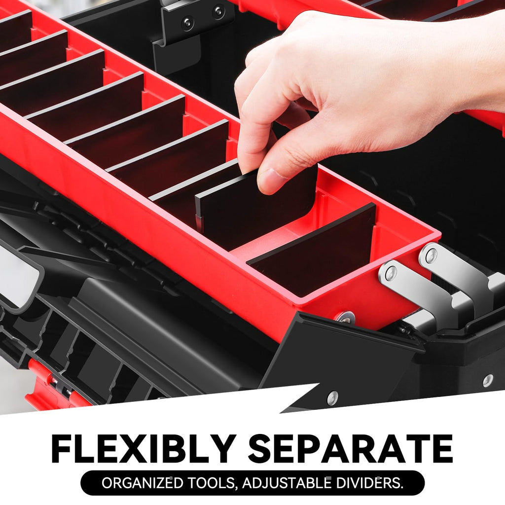 Foldable 2-layer Tool Box with Non-Slip Handle Tray Storage, Red I897