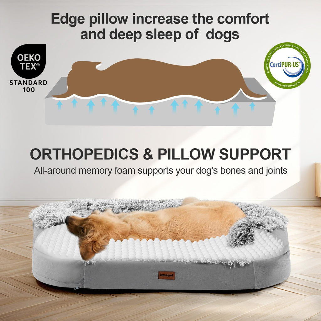 Fluffy Orthopedic Dog Bed with Washable Plush Cover, Grey O41159