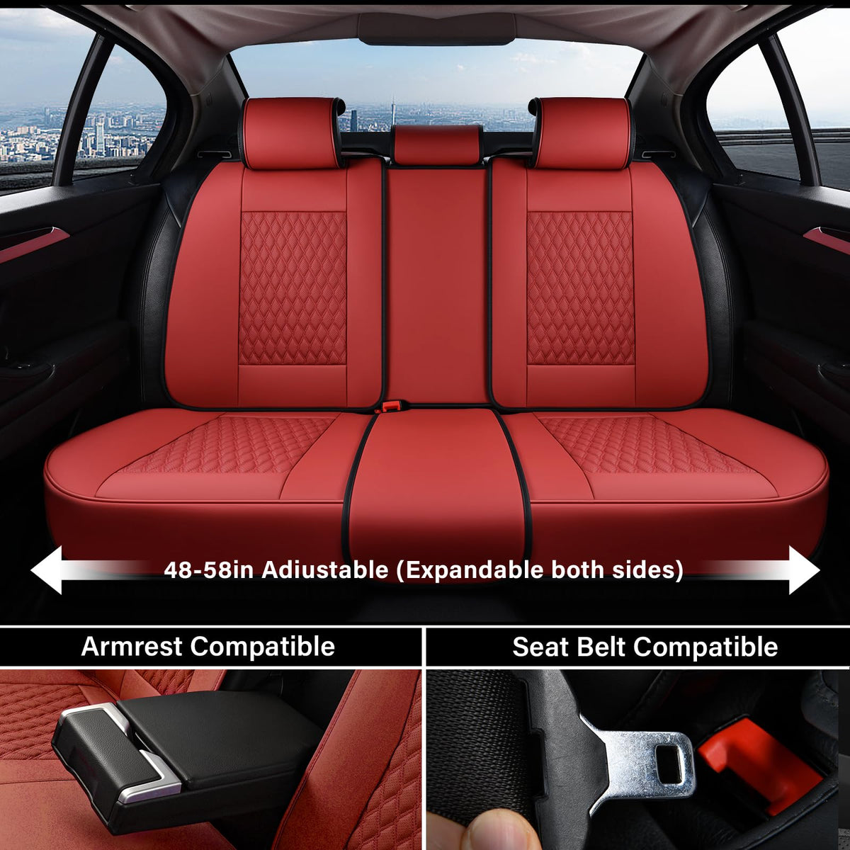 Red Full Set Nappa Leather Car Seat Covers Z9842