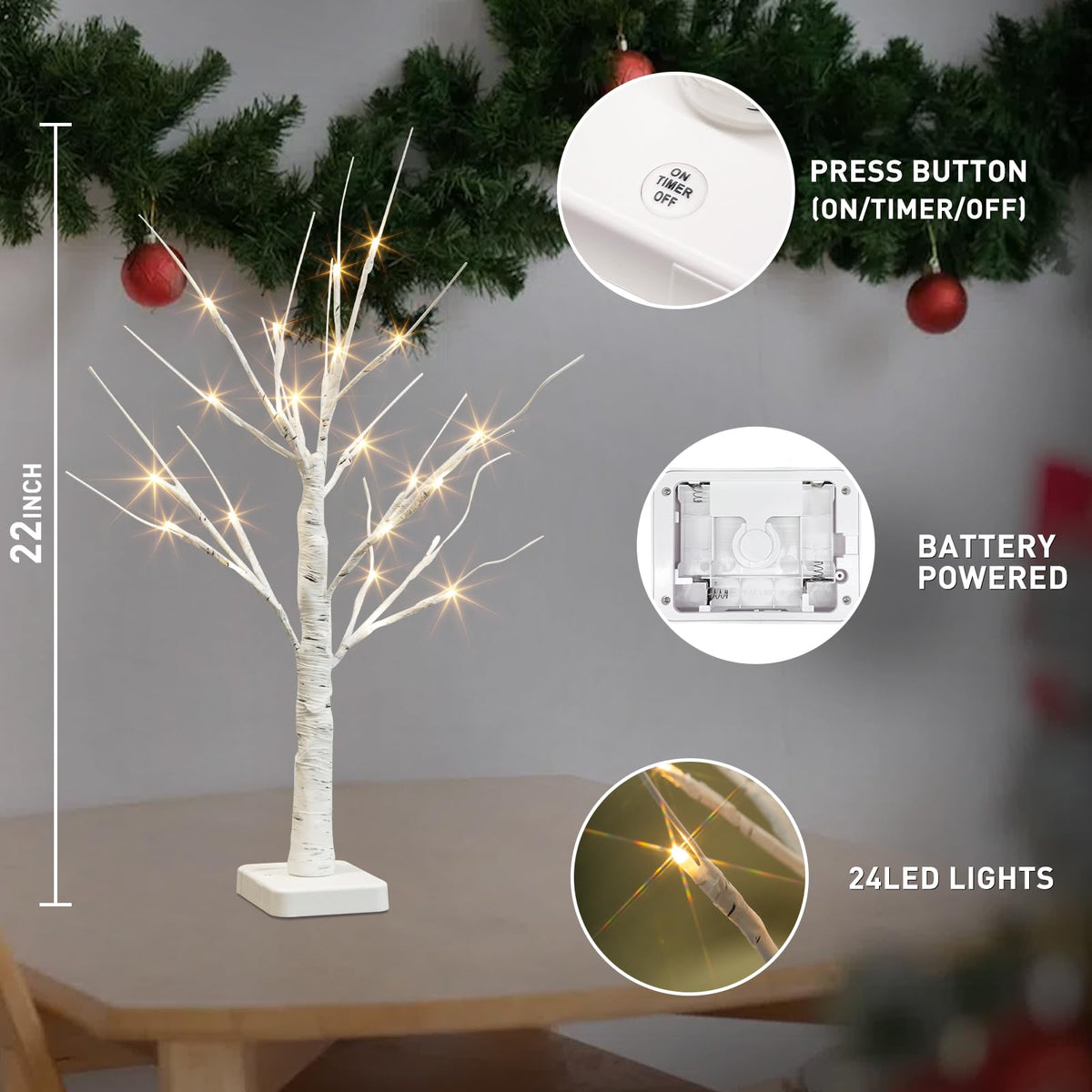 Lighted Birch Tree 2 Pack with 24 LED Battery Powered Timer Y38613