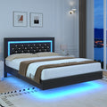 Black Full Floating Bed Frame with LED Lights and Tufted Headboard U23458