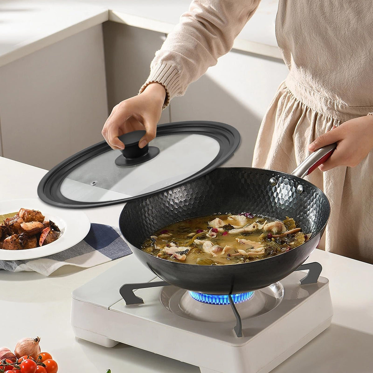 2 Pack Silicone Tempered Glass Universal Lid for Pots Pans and Skillets F9387