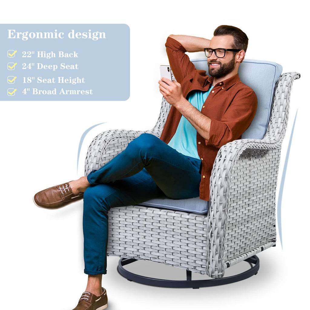 8 Piece Wicker Patio Furniture Conversation Set with Swivel Rocker Chairs, Sofa, Ottomans and Coffee Table T955