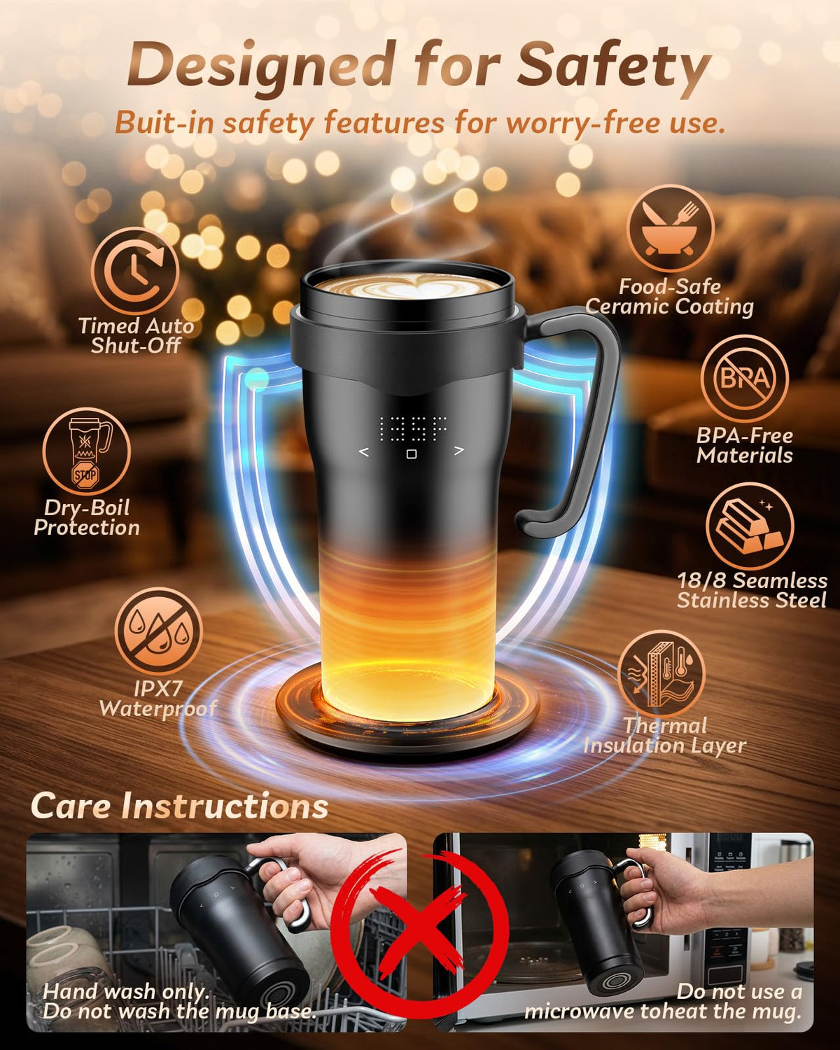 16oz Temperature Control Rechargeable Heated Mug U33988