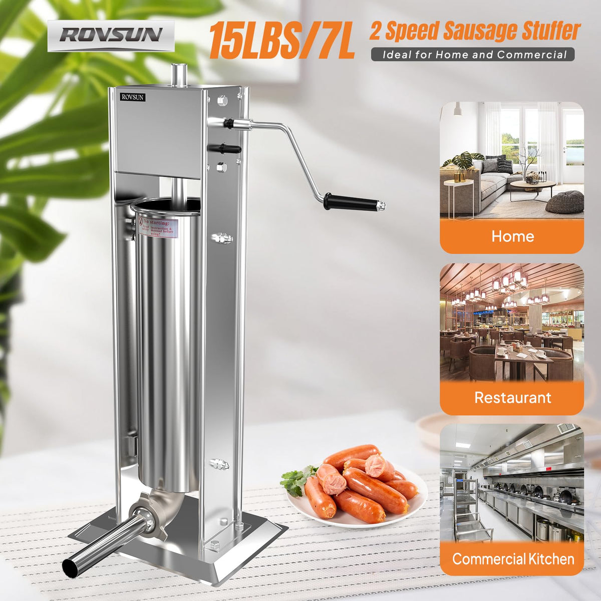 15LBS/7L Two Speed Stainless Steel Vertical Sausage Stuffer D2563