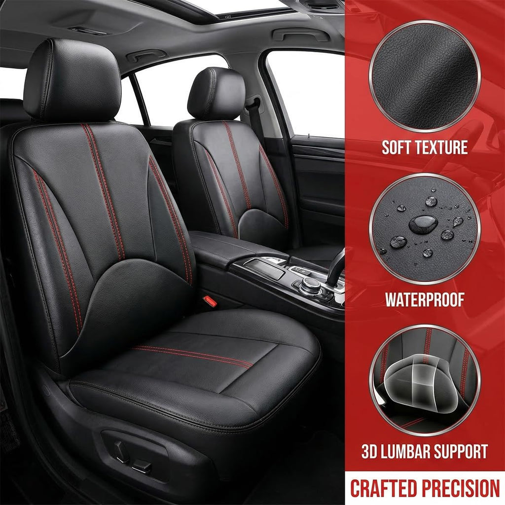 Black Red Leather Car Seat Cover Full Set E641
