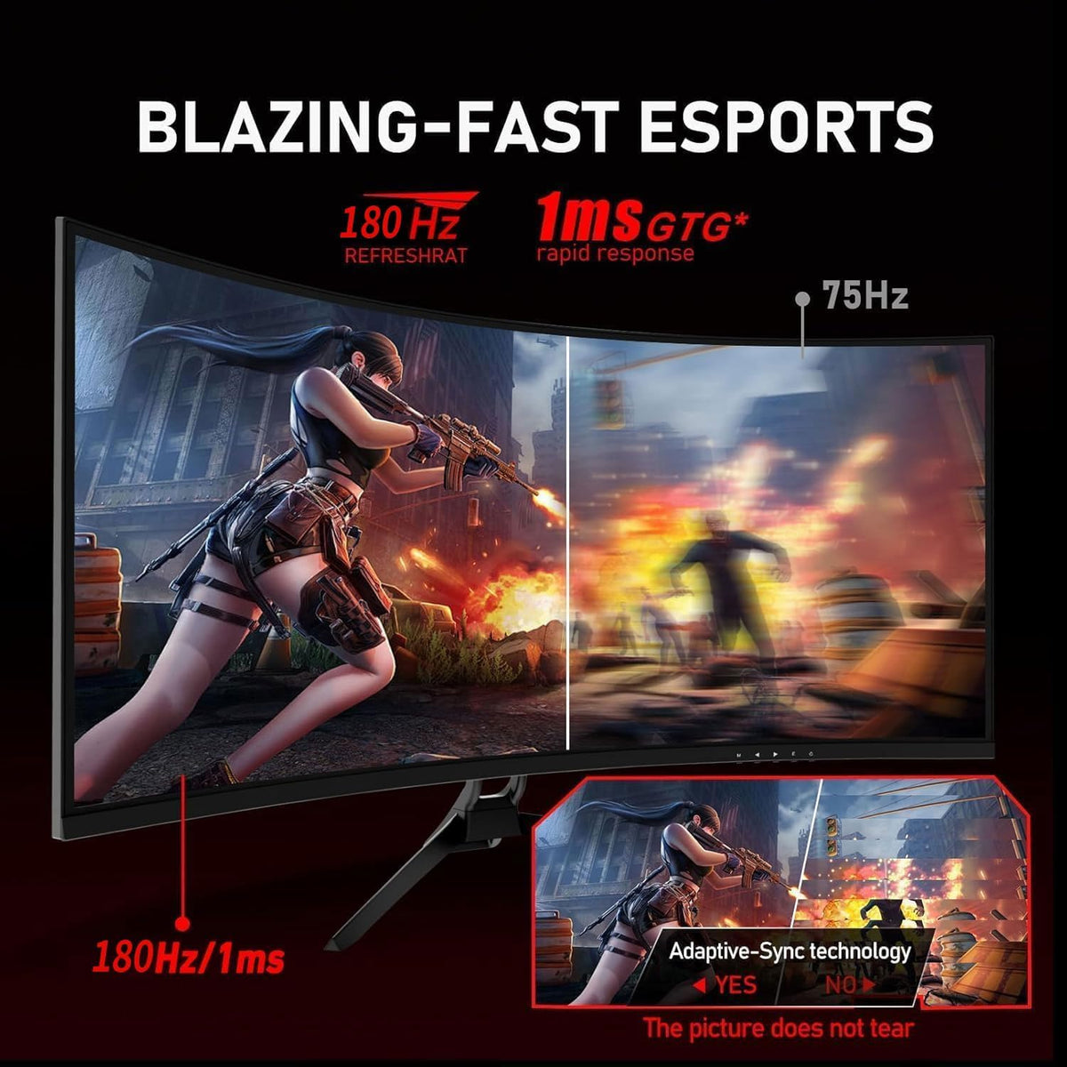 34 Inch Curved Ultrawide Monitor WQHD 165Hz 1ms HDR10 FreeSync G-Sync VESA Mount Compatible Y35029