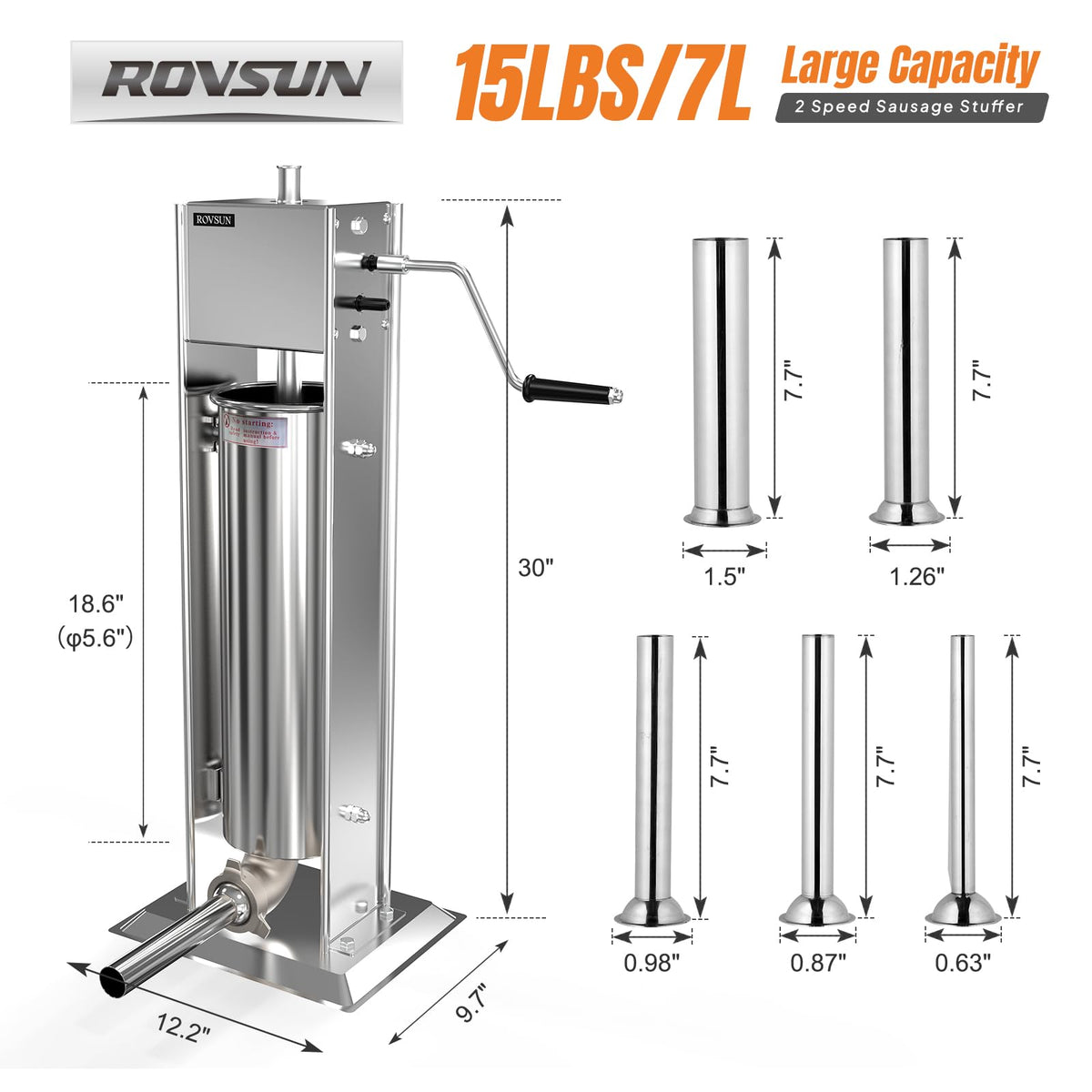 15LBS/7L Two Speed Stainless Steel Vertical Sausage Stuffer D2563