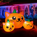 5FT Inflatable Three Pumpkin Cat Head with Built-in LEDs I409133