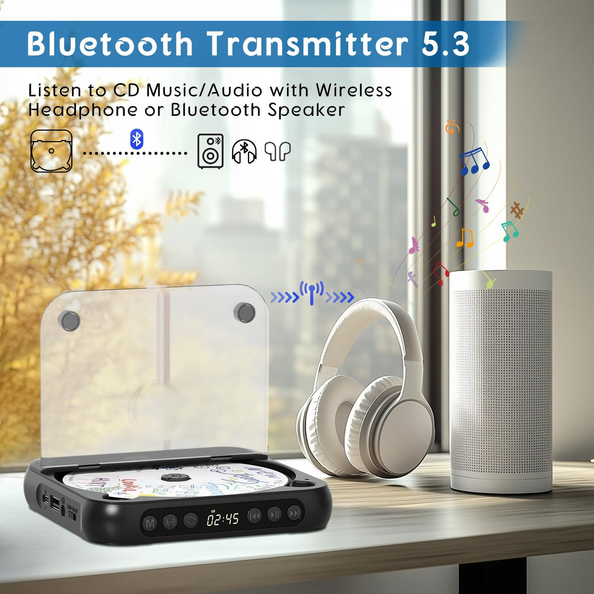 Black Portable Bluetooth CD Player P620